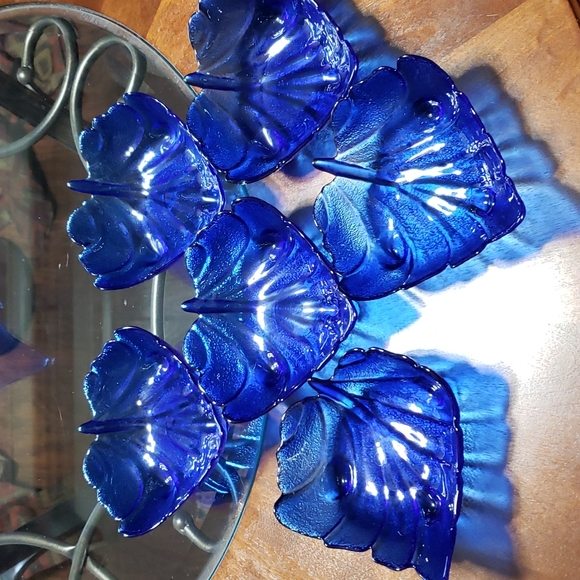 Vintage Tabletop Unlimited Lisbon Collection Cobalt Blue Leaf Serving Set 7PC - Picture 4 of 11